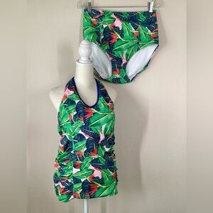 LIME RICKI Tropical Halter Tankini Set UV 50+ Swimsuit Jungle Print Beach XL NEW